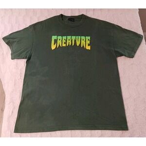 Vintage Creature Skateboards NHS Green Shirt Men's Size Large Logo Graphic Skate